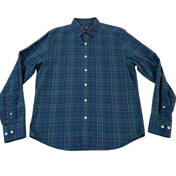 Untuckit Plaid Shirt Men's Size Medium  Wrinkle Free Cotton Green Blue Casual - Picture 1 of 5